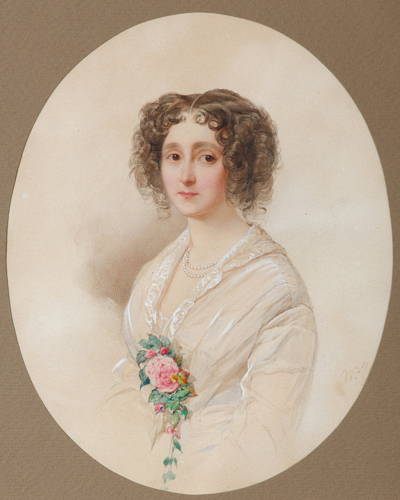 Detail of Portrait of Alexandra Mikhaylovna Chelishcheva, 1851 by Vladimir Ivanovich Hau