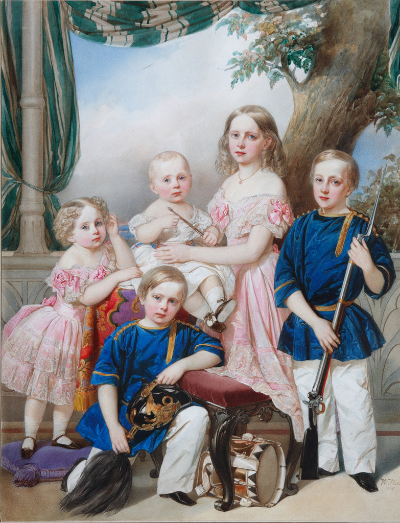 Detail of Children of Duke Peter of Oldenburg (1812?1881): Alexandra, Katharine, Nikolaus, Alexander and Georg by Vladimir Ivanovich Hau