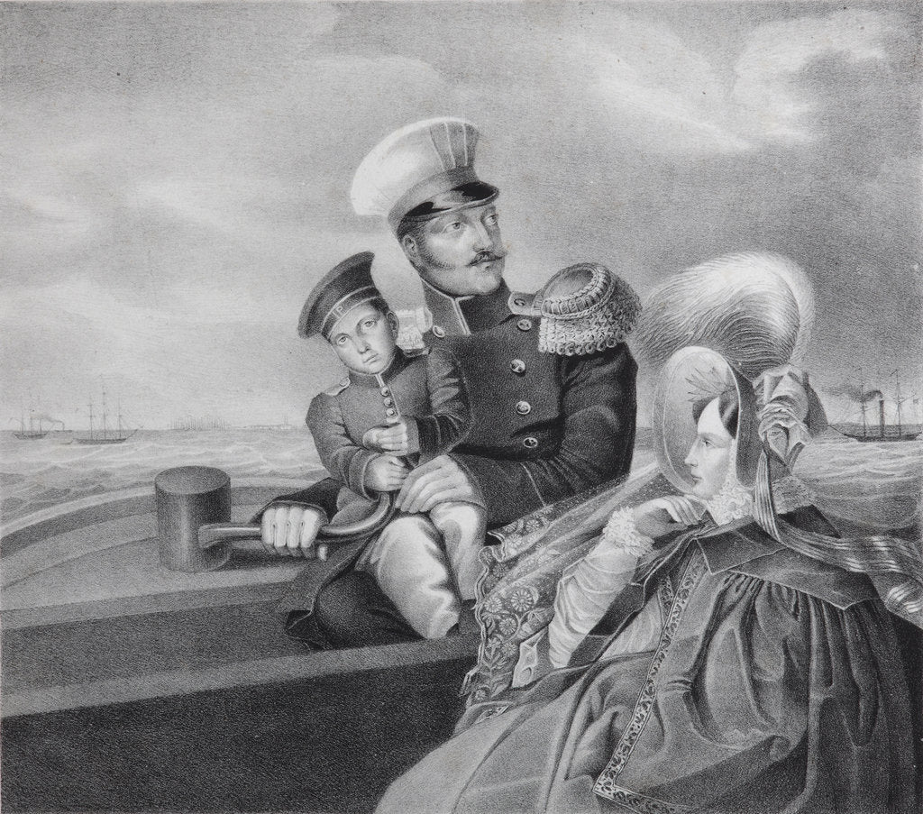Detail of Emperor Nicholas I and Empress Alexandra Fyodorovna with son Konstantin Nikolaevich on a boat trip, by Anonymous