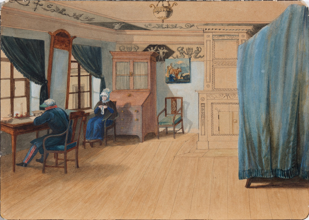 Detail of Bedroom Interior. Count Yegor Frantsevich Kankrin at his desk, 1820s by Anonymous