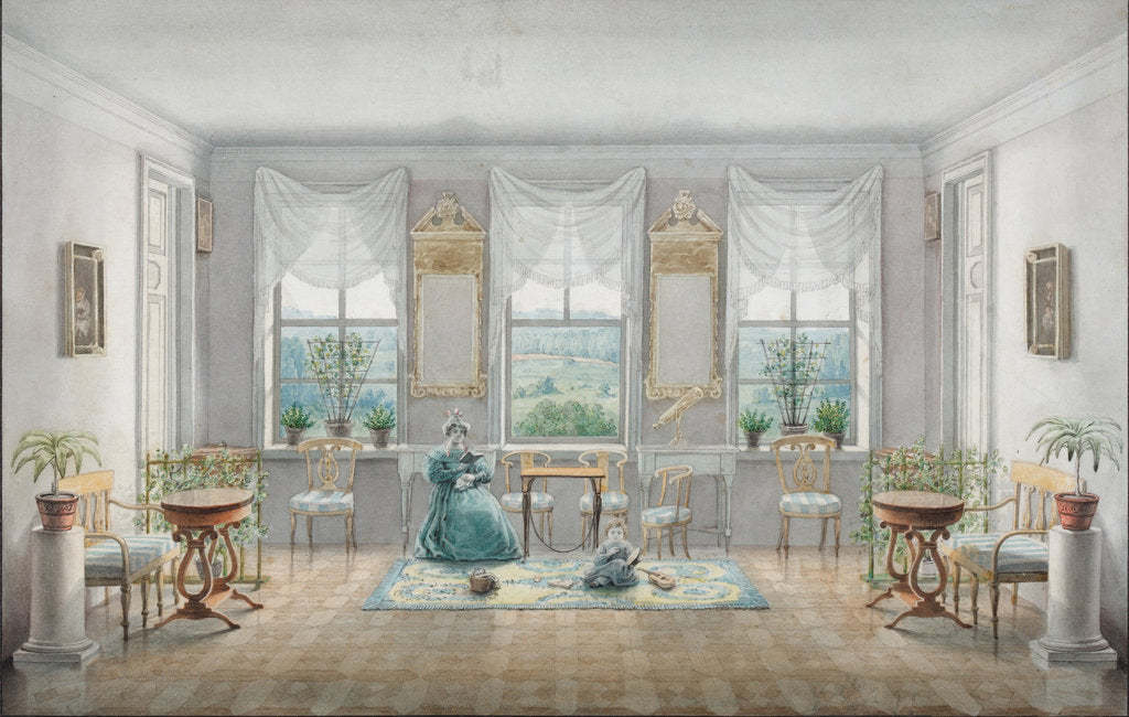 Detail of The Drawing Room in the manor house Gorki, 1831 by Agrafena Dmitrievna Blagovo