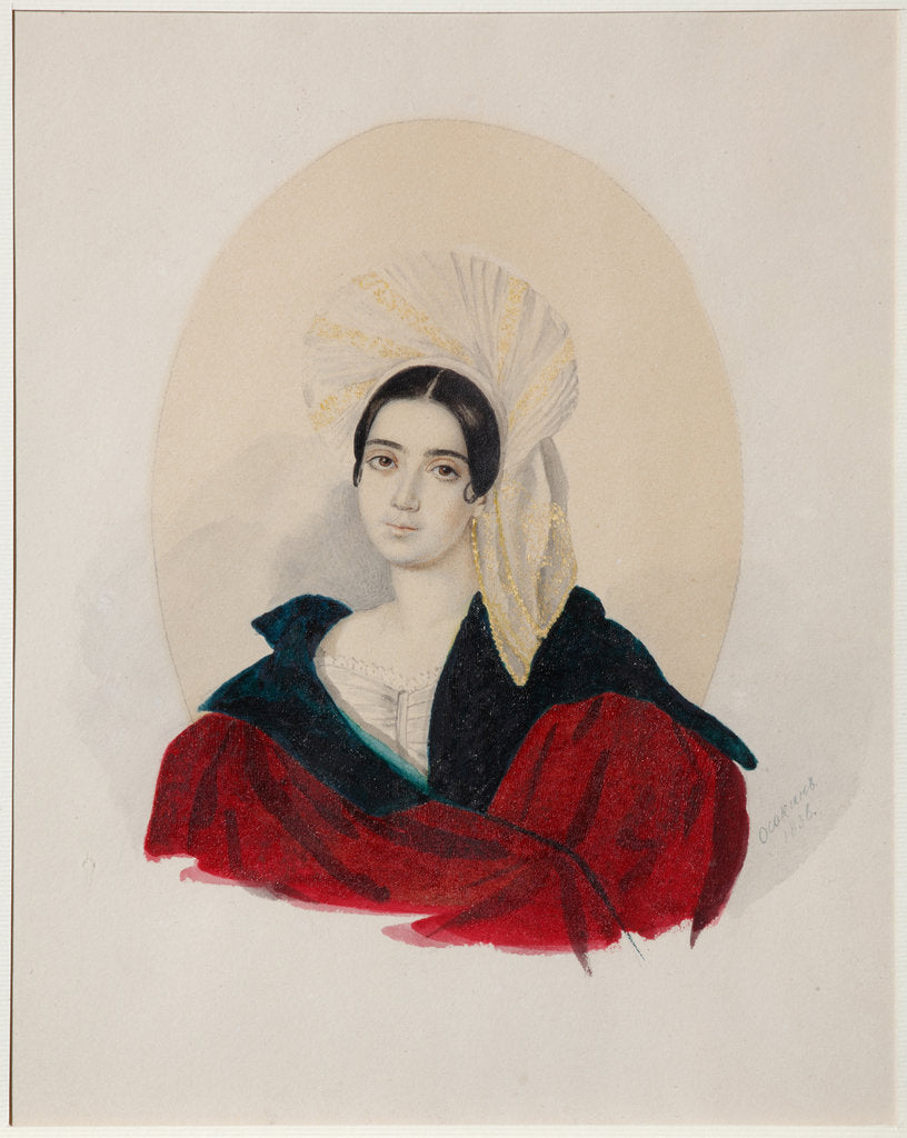 Detail of Portrait of Anna Davydovna Baratynskaya, née Abamelek-Lazareva, 1836 by Konstantin Semyonovich Osokin