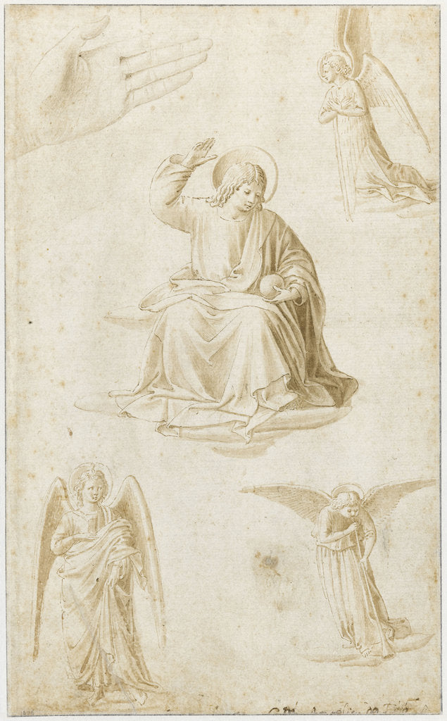 Detail of Studies of a hand, three angels and Christ as Salvator Mundi, Second Half of the 15th century by Benozzo Gozzoli