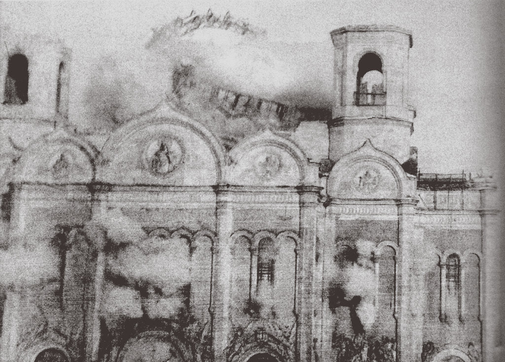 Detail of The Demolition of the Cathedral of Christ the Saviour in Moscow, 1931 by Ilya Arnoldovich Ilf