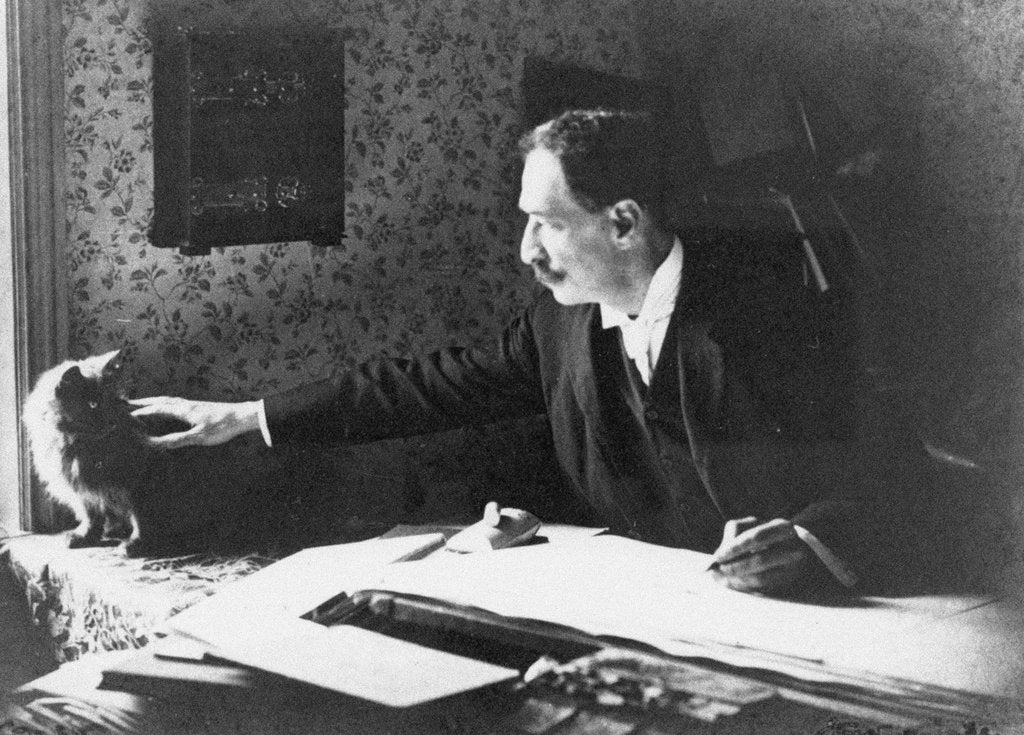 Detail of Louis Wain at his drawing board, 1890s by Anonymous