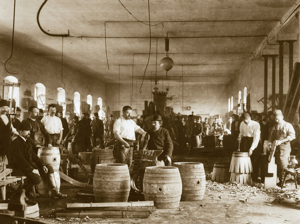 Detail of The manufacture of wooden beer barrels in Pilsen, 1880s by Anonymous