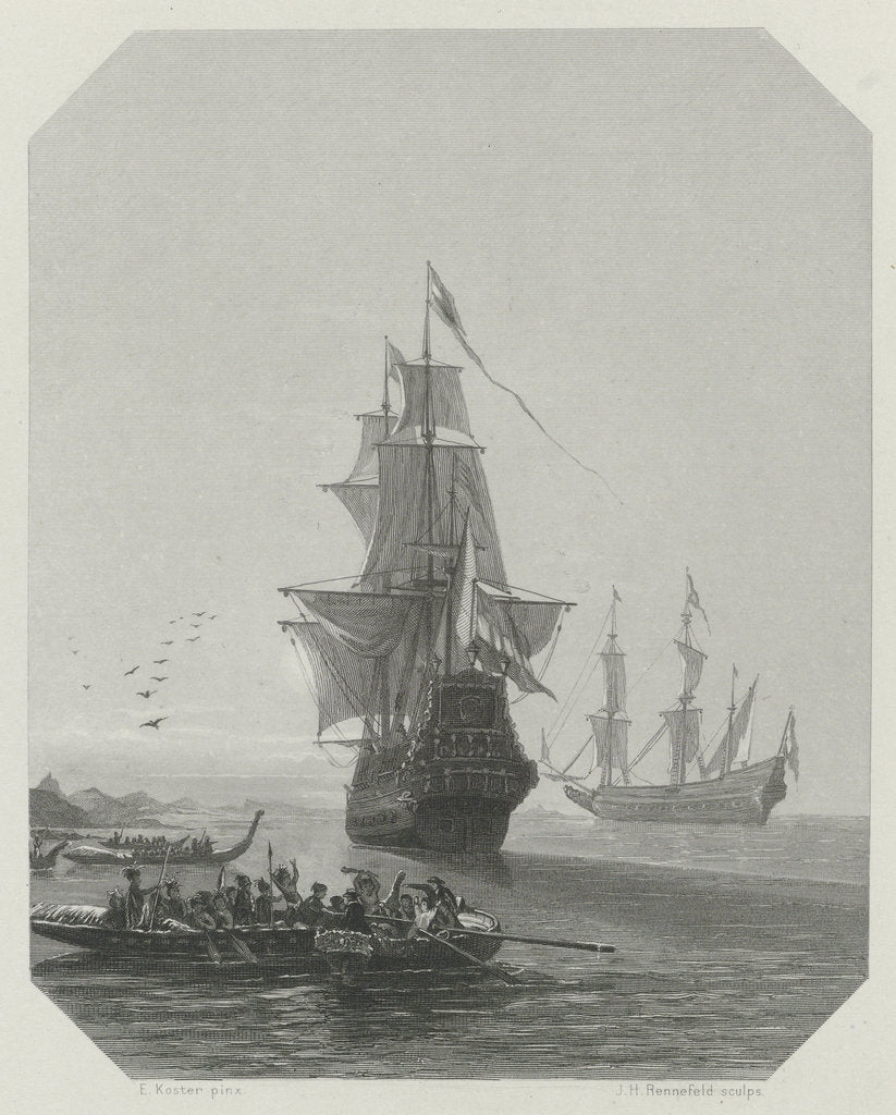 Detail of Arrival of Abel Tasman in New Zealand, 1642-1643, ca 1865 by Johannes Heinrich Maria Hubert Rennefeld