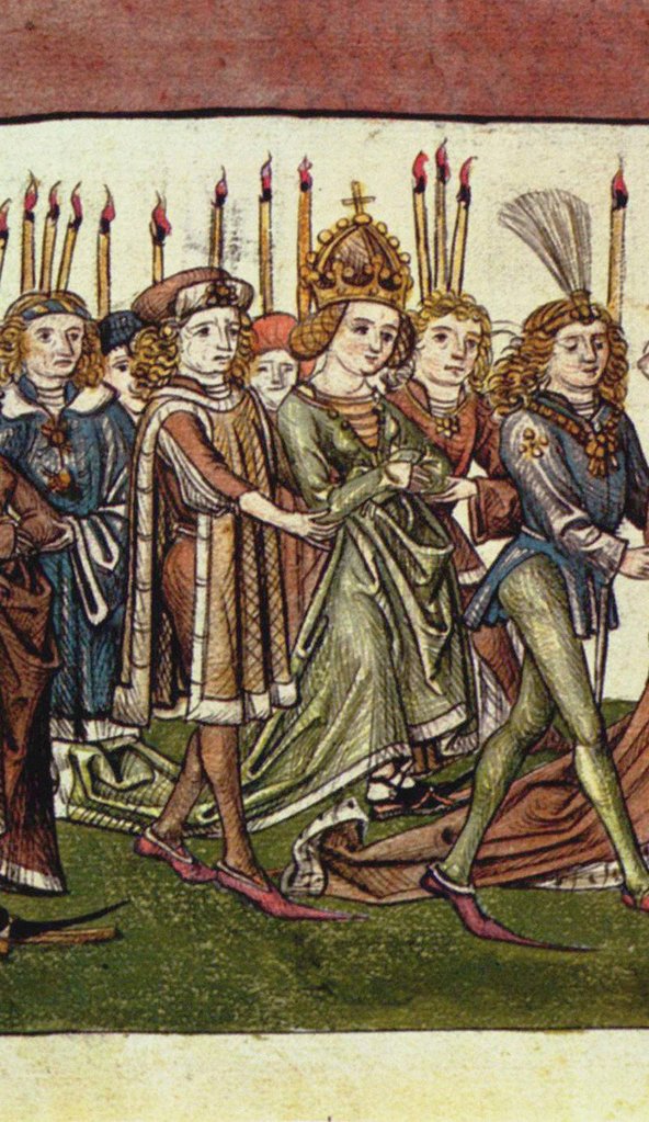 Detail of Queen Elizabeth of Luxembourg. Detail from the Richentals illustrated chronicle, c. 1440 by Master of the Chronicle of the Council of Constance
