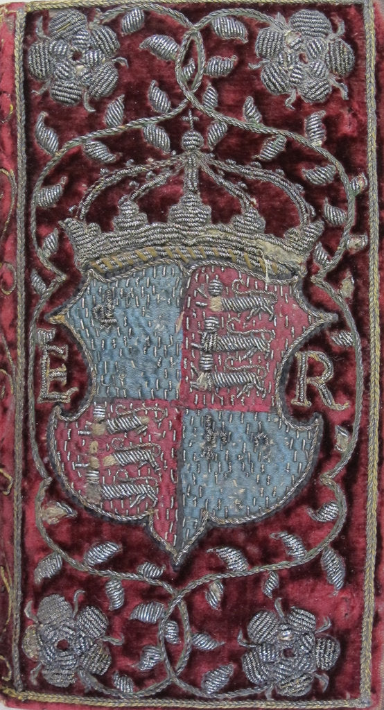 Detail of Embroidered velvet binding on John Udalls Sermons with the arms of Elizabeth I, 1596 by Anonymous master