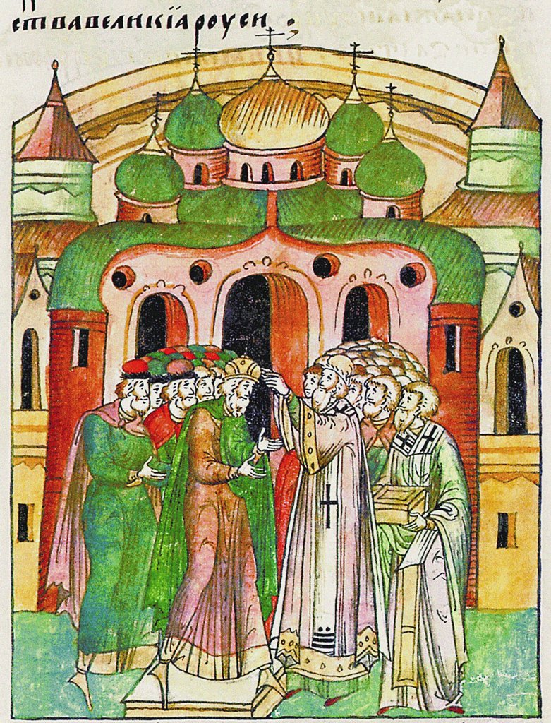 Detail of Vladimir Vsevolodovich crowned by Bishop Neophytos with Monomakhs Cap. by Anonymous