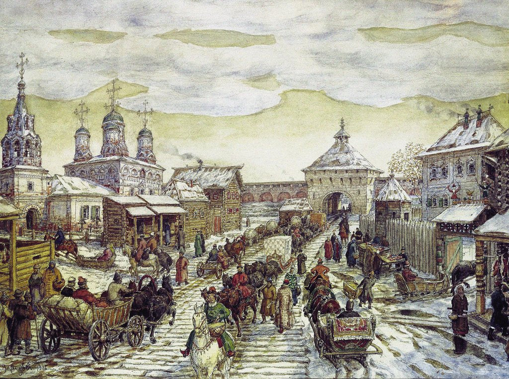 Detail of At the Myasnitskaya Gates of the Bely Gorod of the Moscow in the XVII Century, 1926 by Appolinari Mikhaylovich Vasnetsov