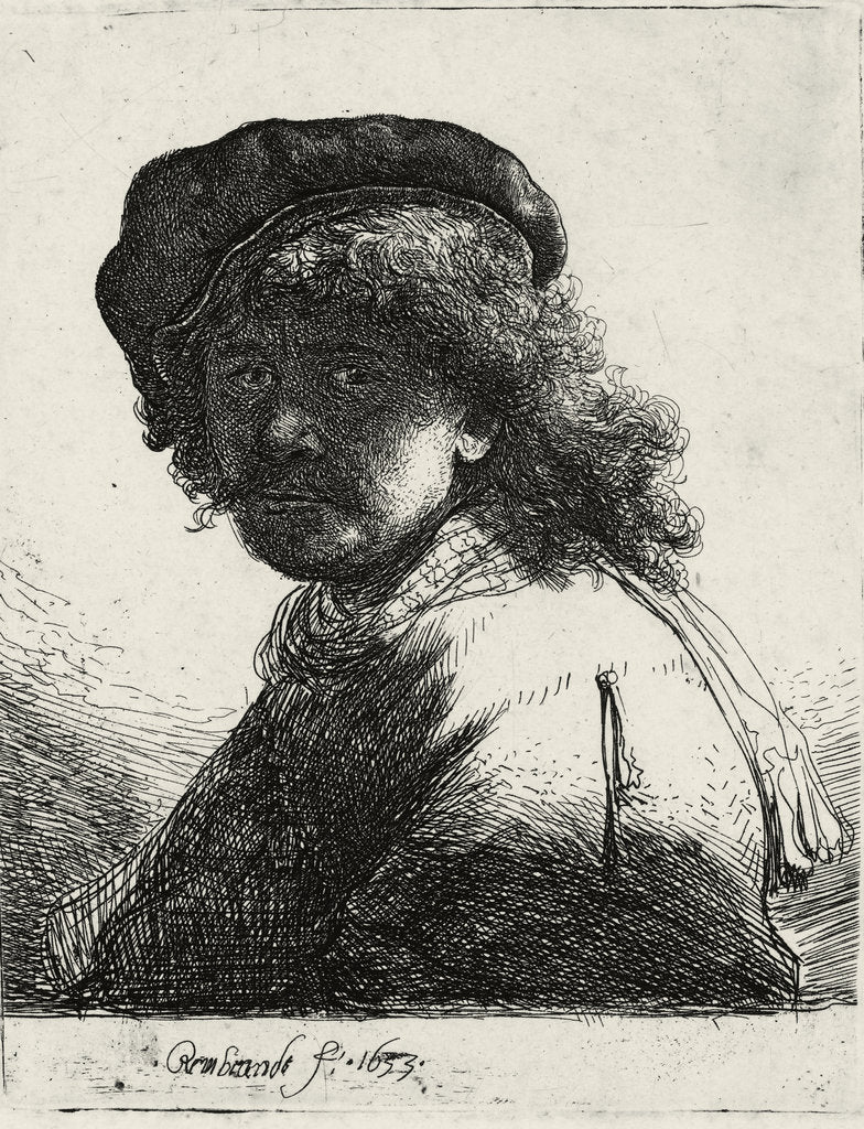 Detail of Self-Portrait in a Cap and Scarf with the Face Dark, 1633 by Rembrandt van Rhijn