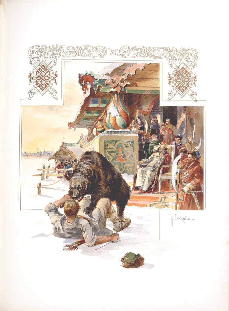 Detail of Bear baiting. Illustration for The Grand Ducal, Tsarist and Imperial Hunting in Russia by N. Kutepov by Nikolai Semyonovich Samokish