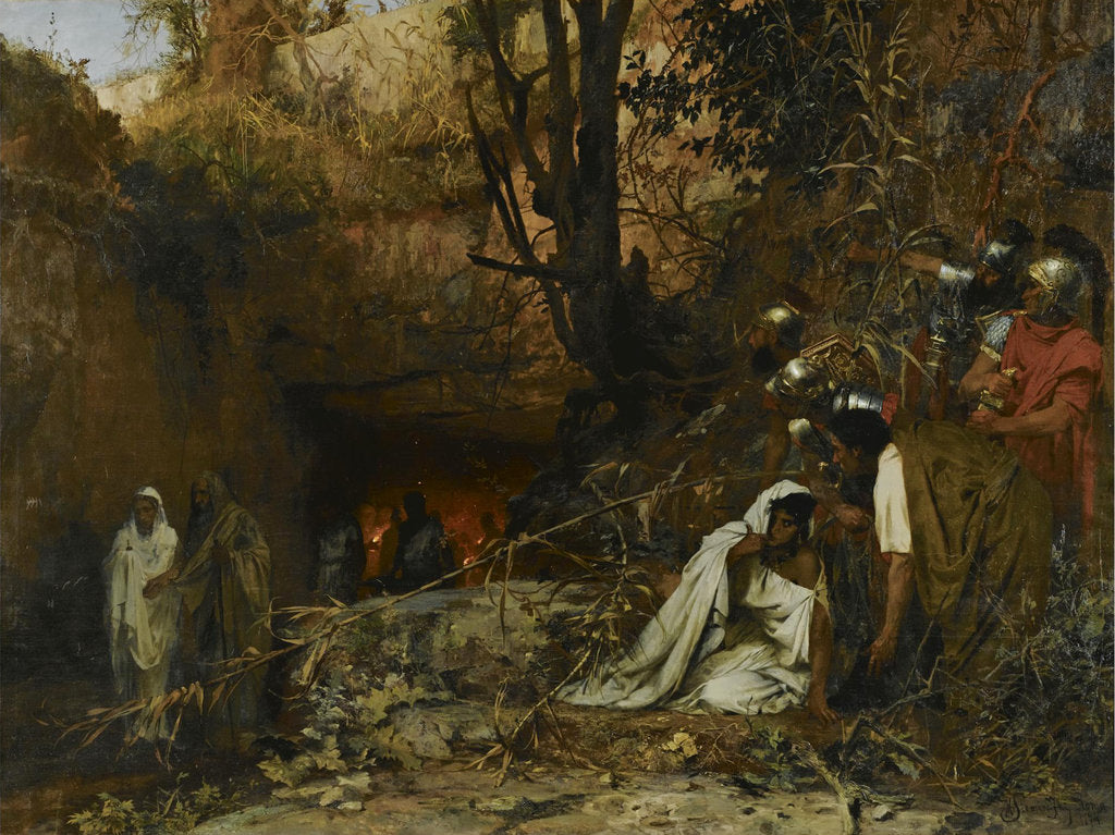 Detail of Christian persecutors at the entrance to the catacombs, 1874 by Henryk Siemiradzki