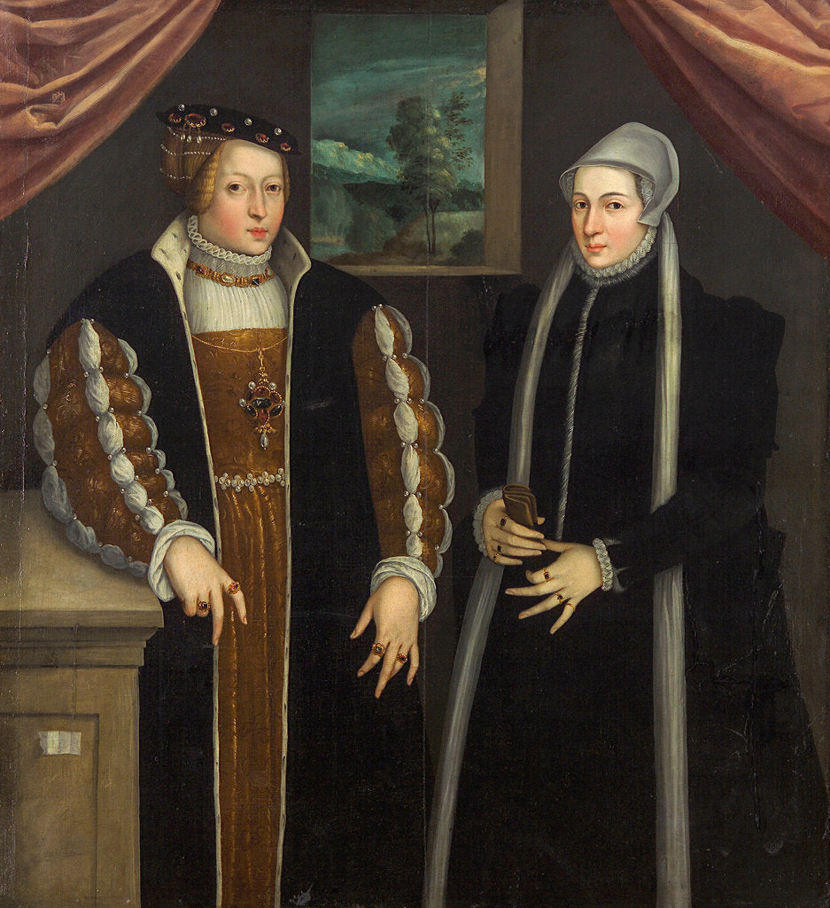 Detail of Double-portrait (Marie of Brandenburg-Kulmbach and Christina of Denmark?), c. 1580 by Anonymous