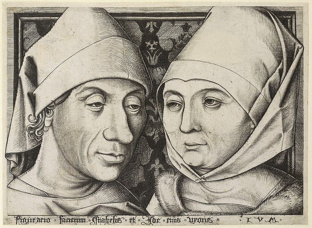 Detail of Self-Portrait with wife Ida, c. 1490 by Israhel van Meckenem the Younger