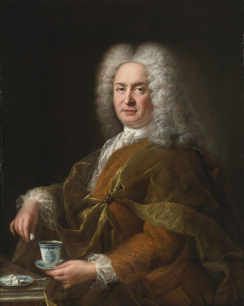 Detail of Portrait of a gentleman holding a cup of chocolate by Alexis Simon Belle