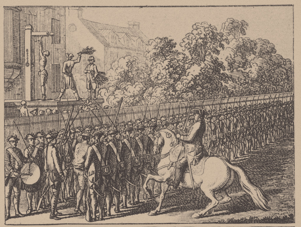 Detail of Running the gauntlet. Illustration from Elementartwerk by J.B. Basedow, 1774 by Daniel Nikolaus Chodowiecki