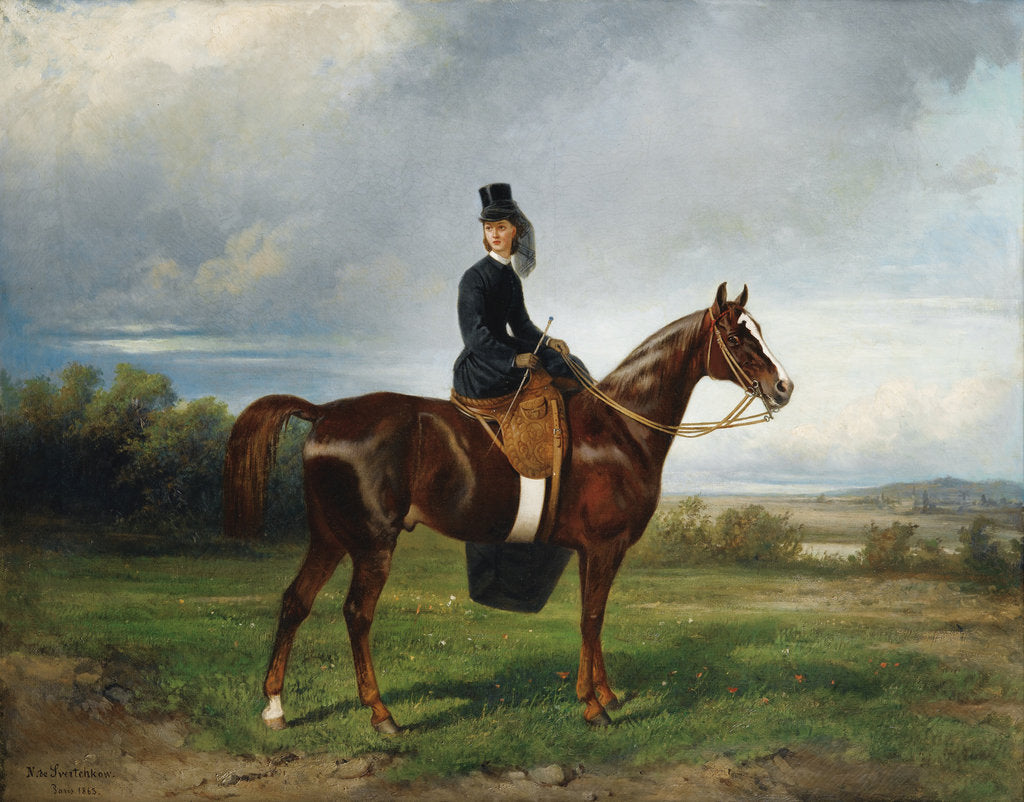 Detail of Equestrian Portrait of Seymourina Poirson, née Cuthbertson, 1863 by Nikolai Yegorovich Sverchkov