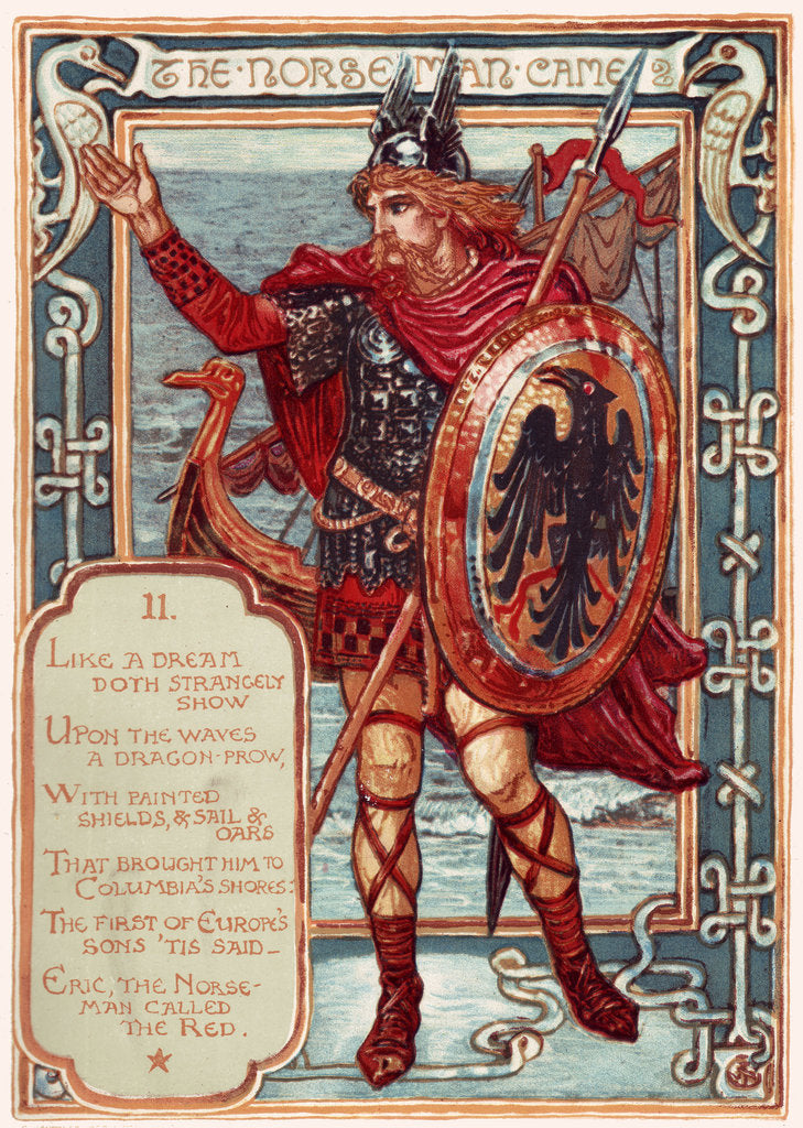 Detail of The Norseman. From: Columbias Courtship: A Picture History of the United States, 1893 by Walter Crane