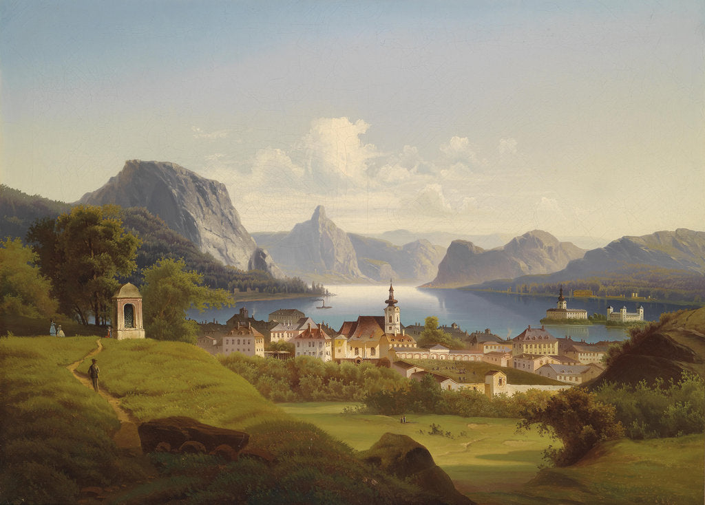 Detail of View of Gmunden with Schloss Ort in the Background, 1870 by Johann Wilhelm Jankowski
