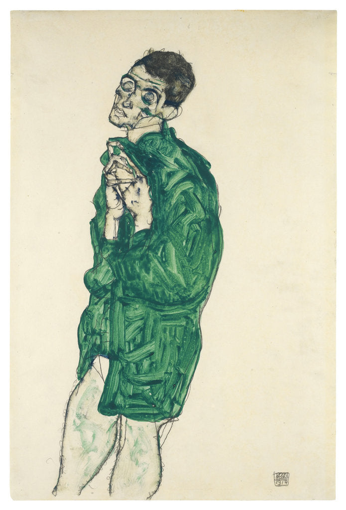 Detail of Self-portrait in green shirt with eyes closed, 1914 by Egon Schiele