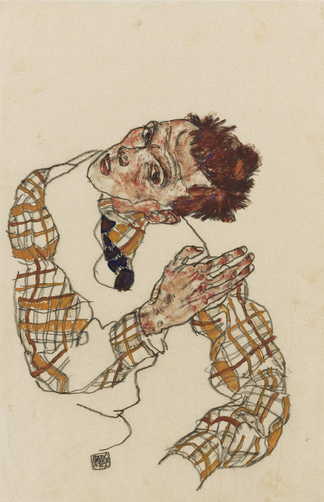 Detail of Self-portrait with checkered shirt, 1917 by Egon Schiele