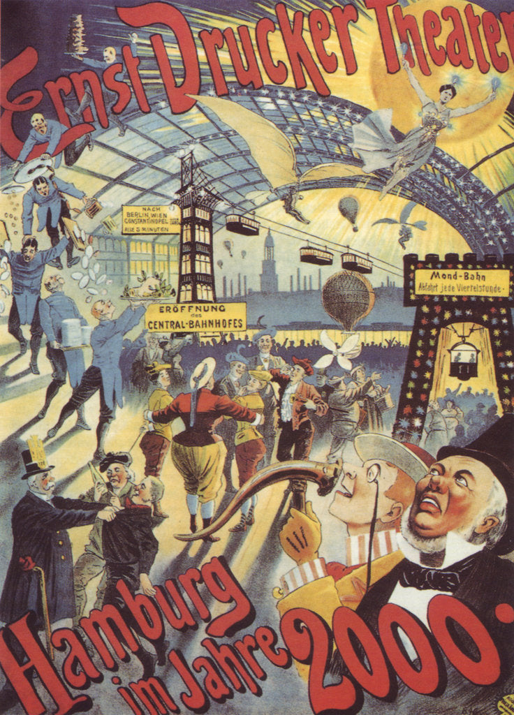 Detail of Hamburg in the Year 2000. Poster for the Ernst Drucker Theatre, 1896 by Adolph Friedländer