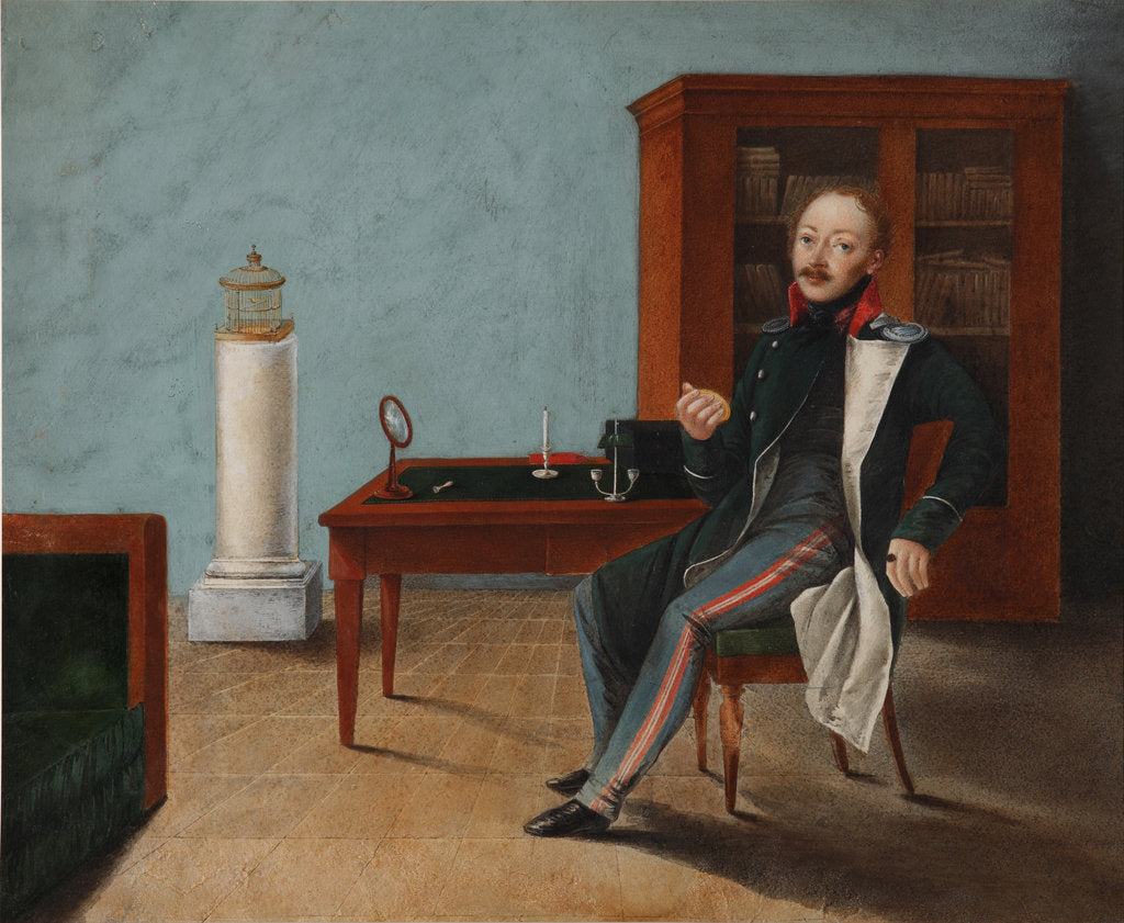 Detail of Portrait of Alexander Stepanovich Talyzin in his studio, 1820s by Anonymous