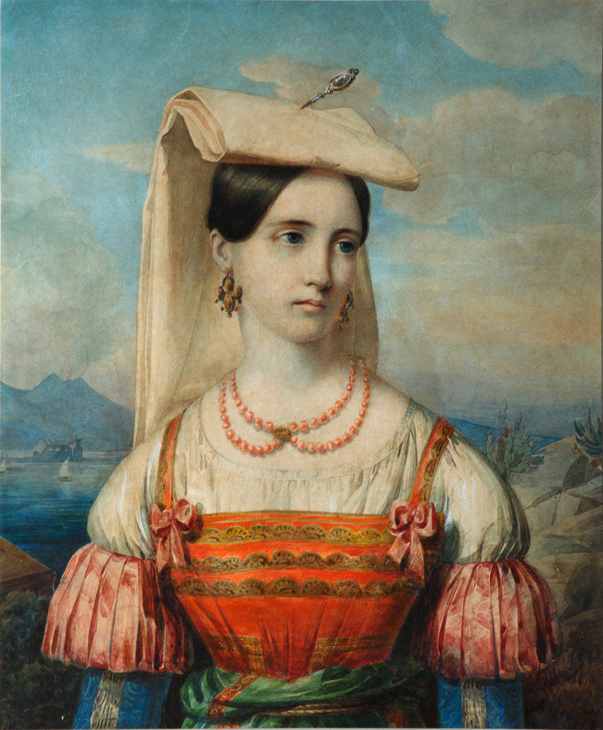 Detail of Portrait of Sophia Michailovna Sollogub, 1840s by Pimen Nikitich Orlov