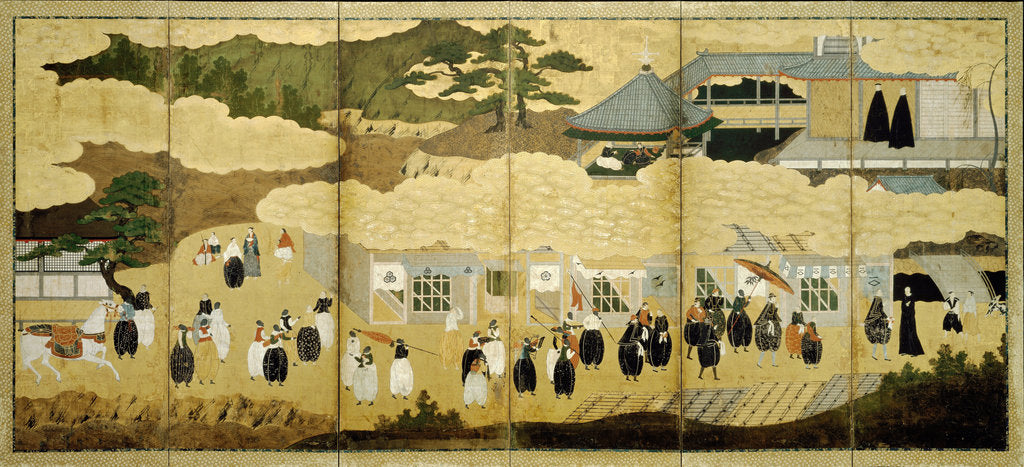 Detail of Arrival of a Portuguese ship. Nanban screen, ca. 1600 by Anonymous