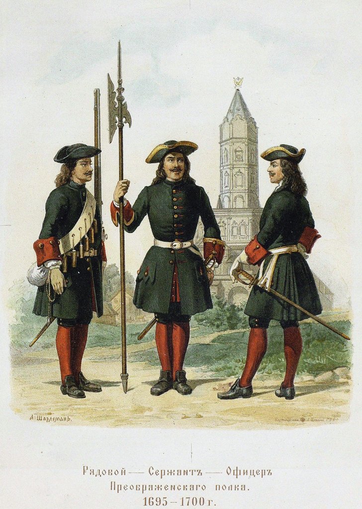 Detail of Dress uniforms of the Preobrazhensky Regiment in 1695-1700, 1901-1904 by Adolf Charlemagne