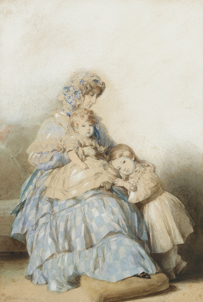 Detail of Queen Maria Amalia of the French, with children of Prince Louis, Duke of Nemours, 1845 by School of Franz Xaver Winterhalter