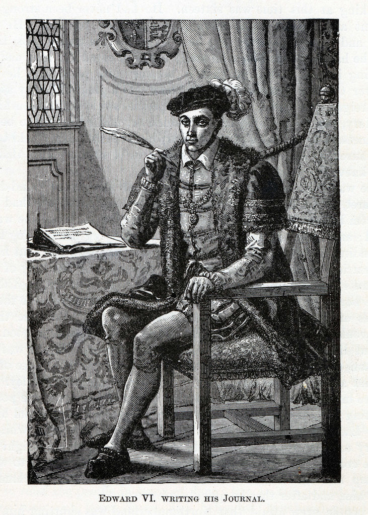 Detail of Edward VI writing his Journal, 1882 by Anonymous