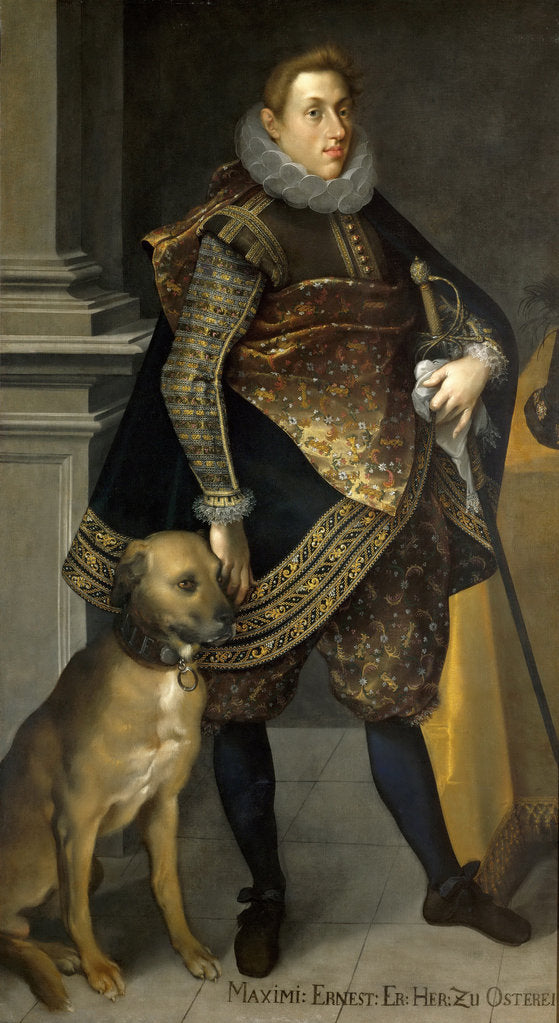 Detail of Archduke Maximilian Ernest of Austria with a hunting dog, 1604 by Joseph Heintz the Elder