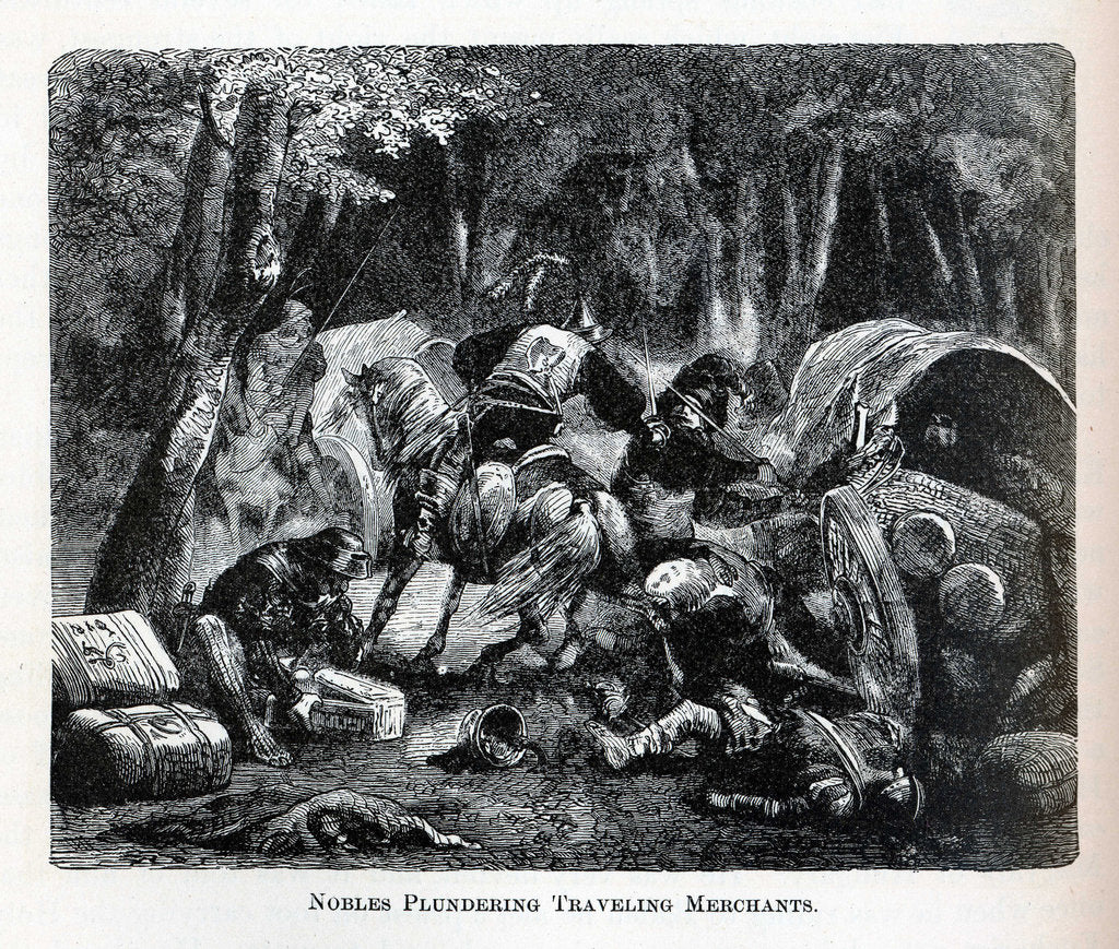 Detail of Nobles Plundering Traveling Merchants, 1882 by Anonymous