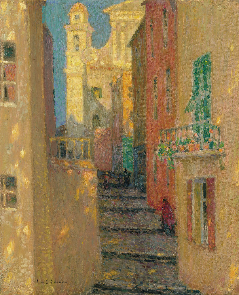 Detail of La rue de lEglise, Villefranche-sur-Mer, 1928 by Henri Le Sidaner