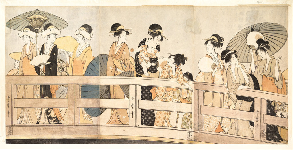 Detail of On top and beneath Ryogoku Bridge, c. 1800 by Kitagawa Utamaro