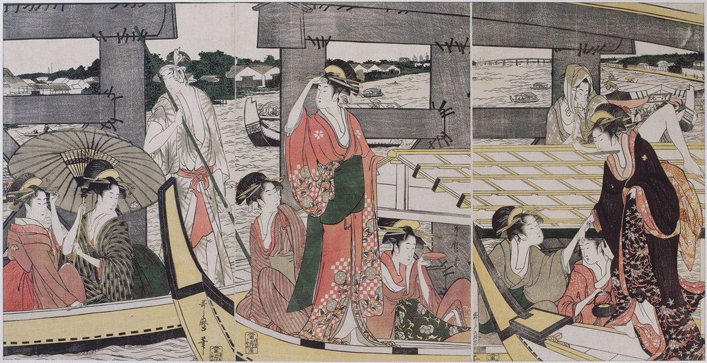 Detail of On top and beneath Ryogoku Bridge, c. 1796 by Kitagawa Utamaro