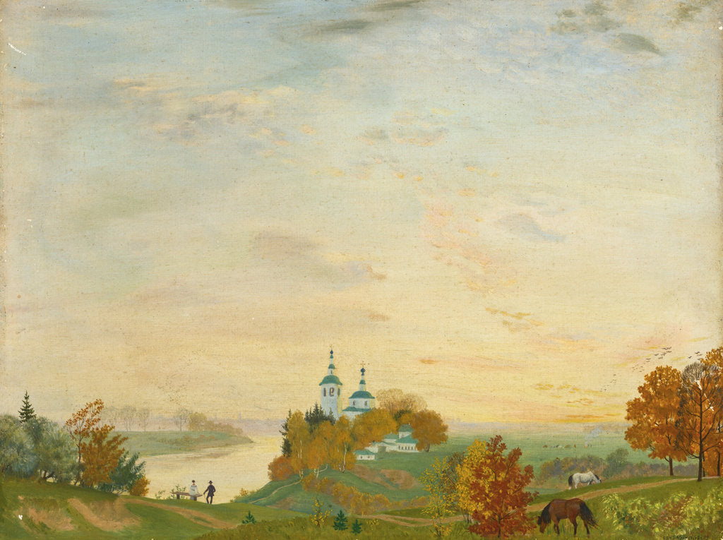 Detail of Above the river, Autumn, 1919 by Boris Michaylovich Kustodiev
