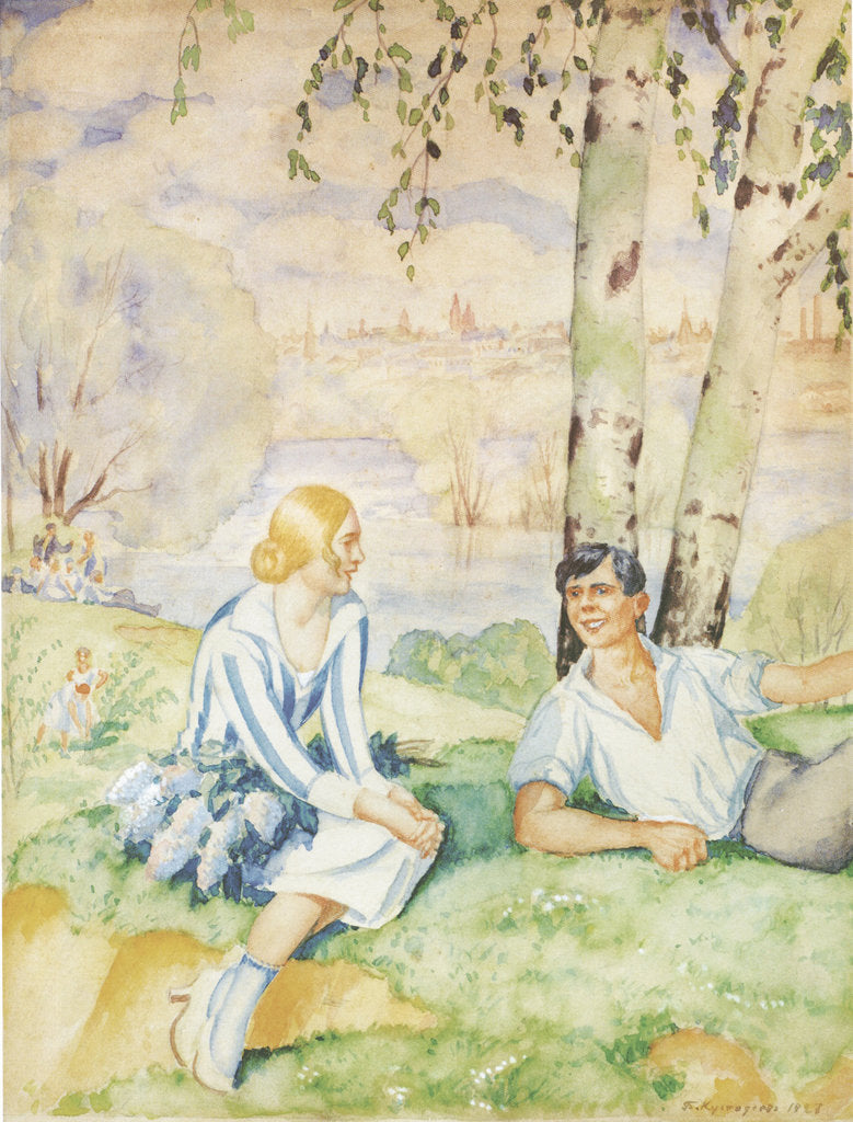 Detail of Spring on the riverbank, 1927 by Boris Michaylovich Kustodiev