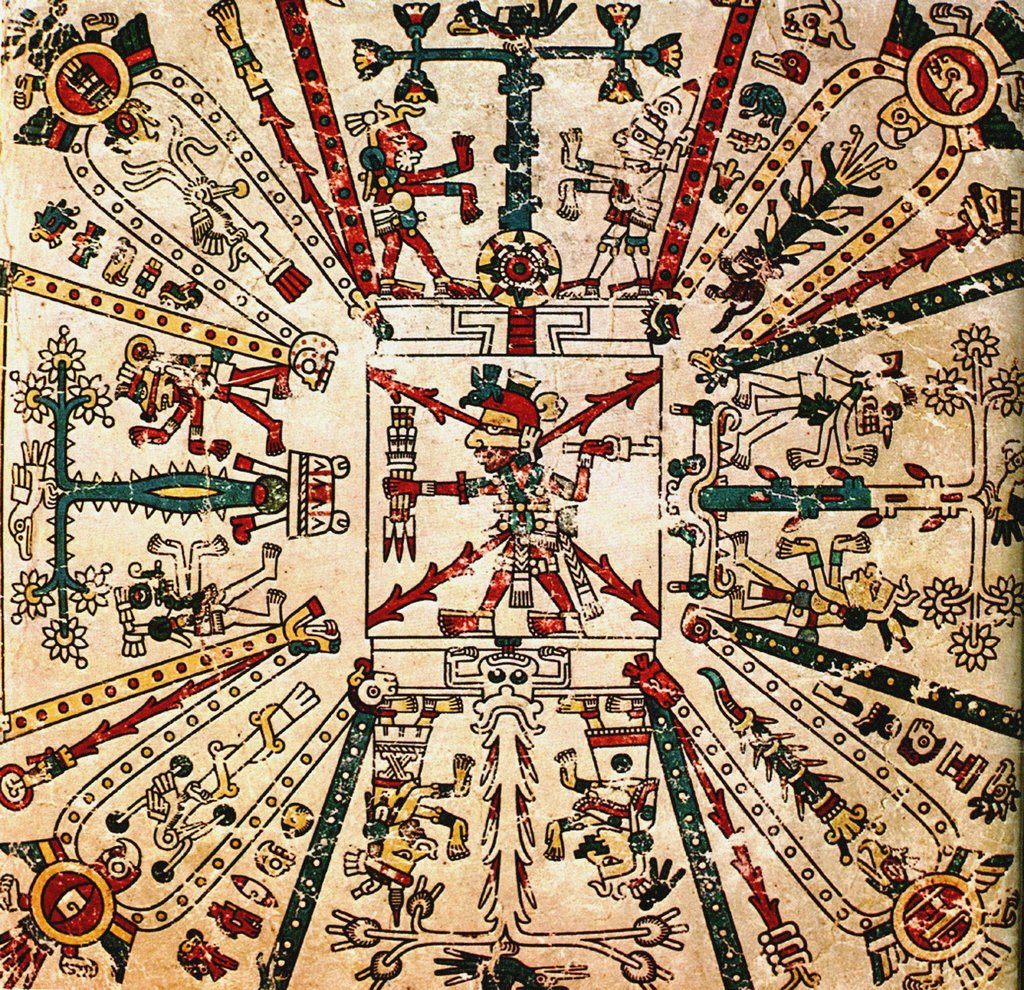 Detail of Aztec god Xiuhtecuhtli. The Codex Fejérváry-Mayer, 15th century by Pre-Columbian art