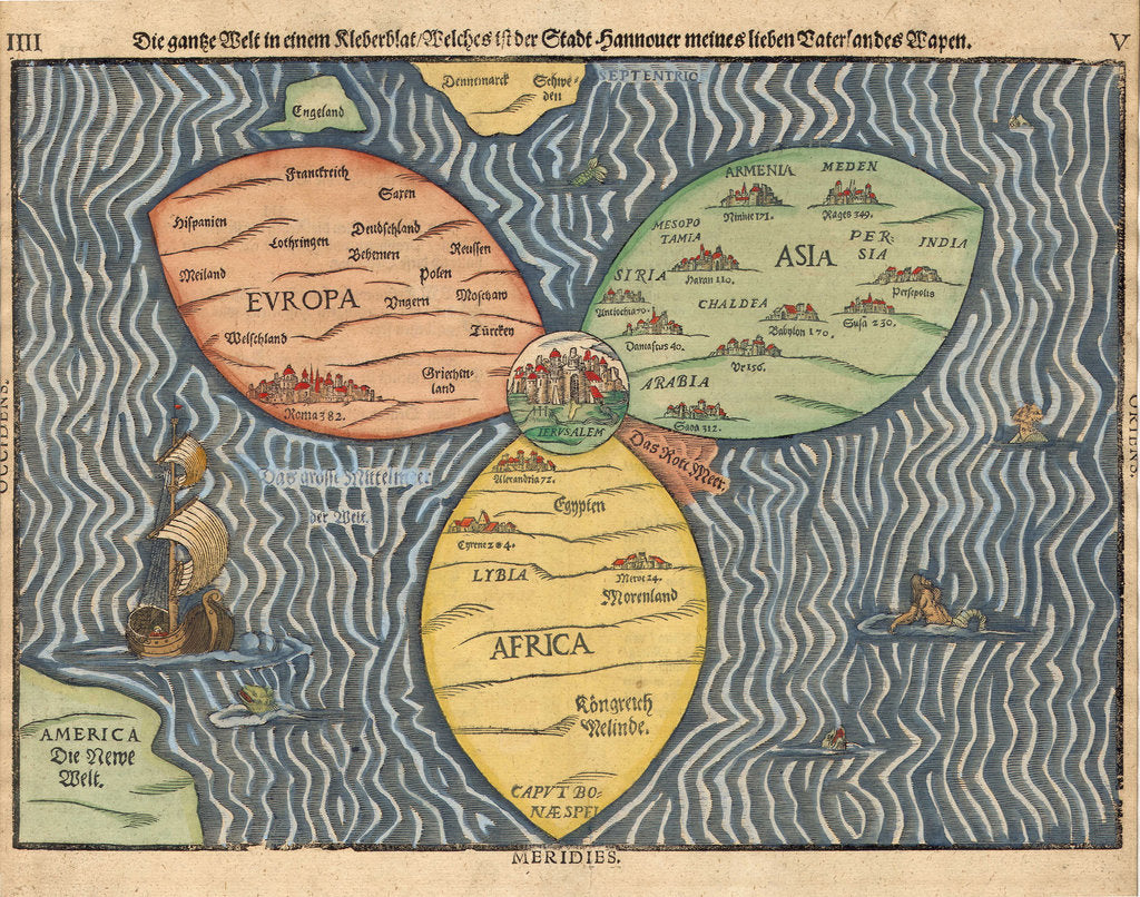 Detail of The three continents with Jerusalem in the center of the World, 1581 by Heinrich Bünting