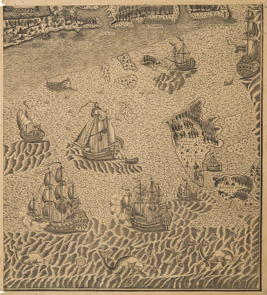 Detail of Peter the Greats Fleet at the Onega Bay, ca 1707 by Anonymous