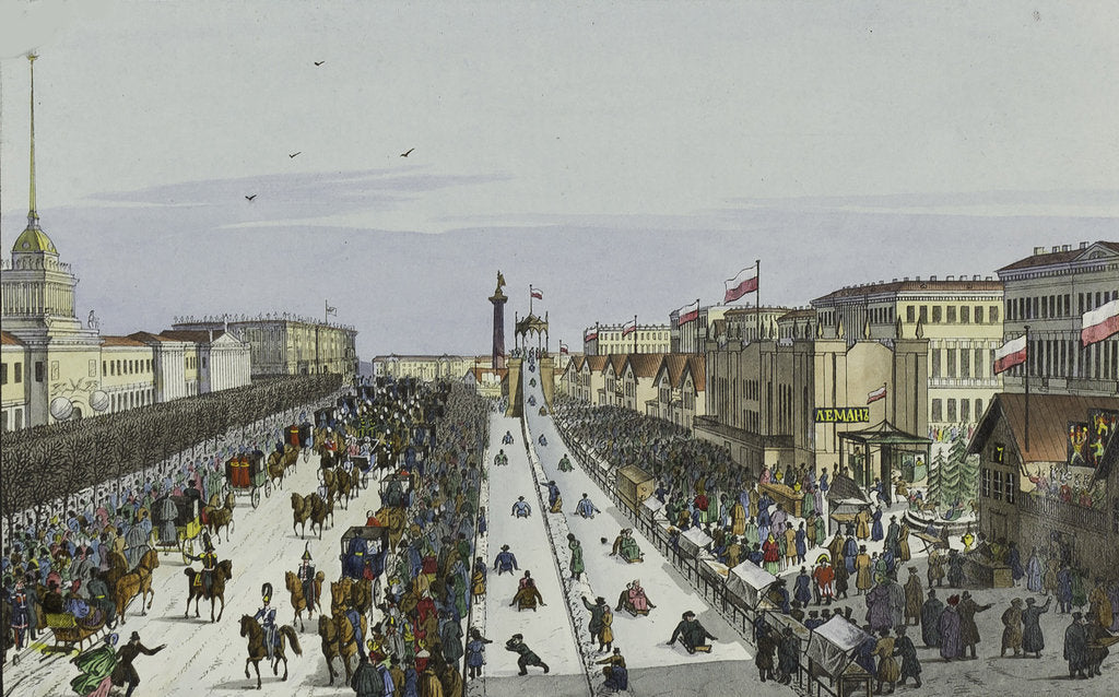 Detail of Public merry-making on the Admiralty Square in Saint Petersburg, First half of the 19th cent by Karl Petrovich Beggrov