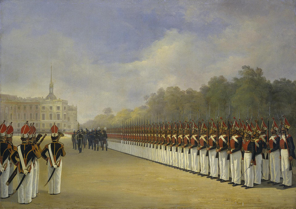 Detail of Parade of the Pavlovsky Guard Regiment on the Field of Mars in Saint Petersburg, 1830s by Adolphe Ladurner
