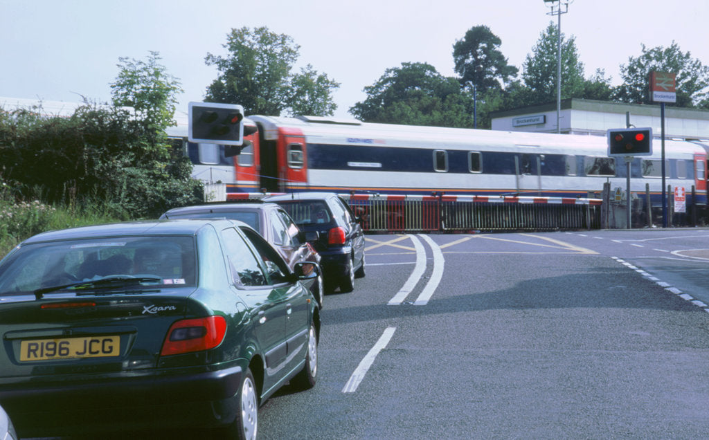 Detail of Traffic queue at level crossing in Brockenhurst, Hampshire by Unknown