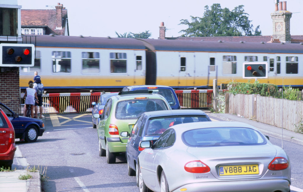 Detail of Traffic queue at level crossing in Brockenhurst, Hampshire by Unknown