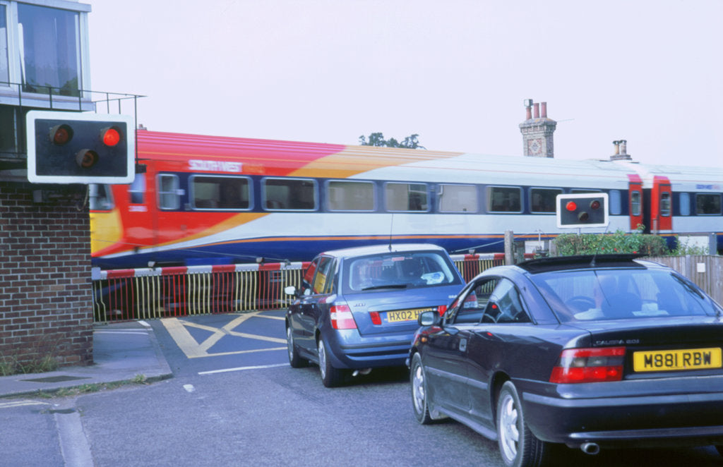 Detail of Traffic queue at level crossing in Brockenhurst, Hampshire by Unknown