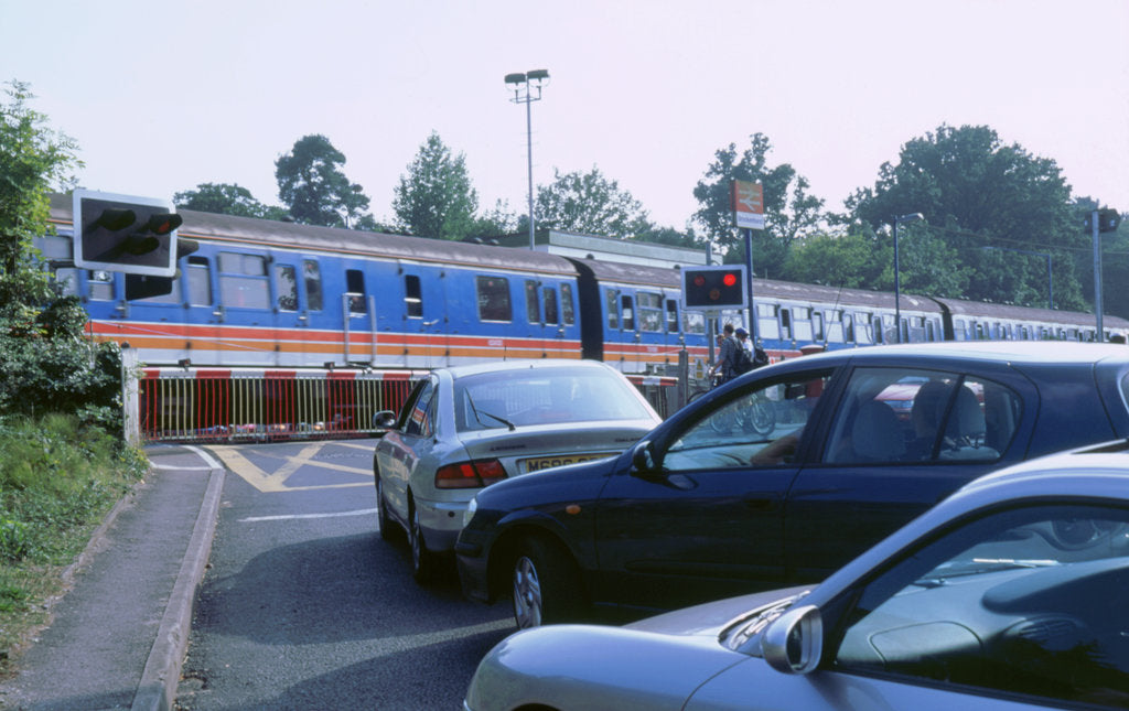 Detail of Traffic queue at level crossing in Brockenhurst, Hampshire by Unknown